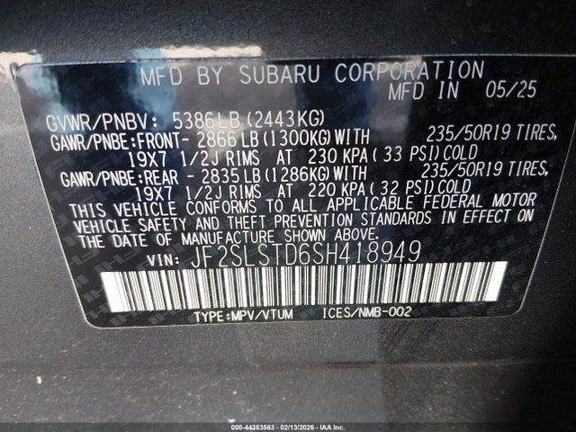 Aukcja sprzedaży 2025 Subaru Forester Touring Hybrid, vin: JF2SLSTD6SH418949, numer aukcji: 44383563