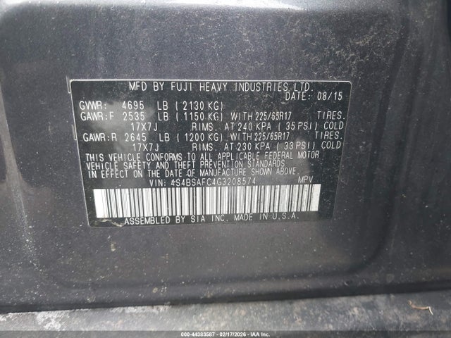 Subaru Outback 2.5i Premium 2016 4S4BSAFC4G3208574 Image 9