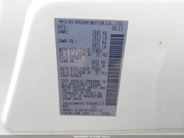 Aukcja sprzedaży 2014 Infiniti Qx60, vin: 5N1AL0MM3EC506612, numer aukcji: 44383599