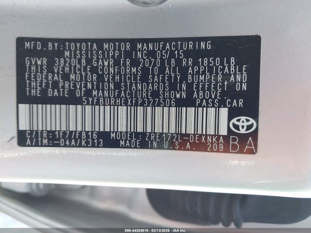 5YFBURHEXFP327506 Toyota Corolla Le Plus