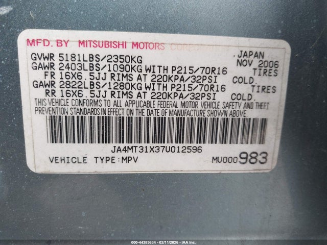 2007 MITSUBISHI OUTLANDER JA4MT31X37U012596 Photo 8