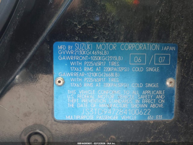 2008 SUZUKI GRAND VITARA JS3TD947284100622 Photo 8