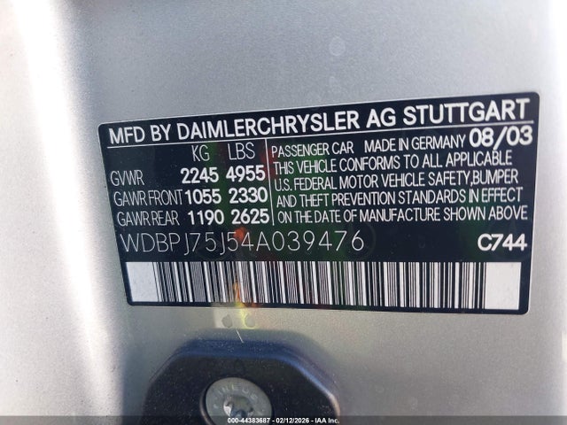 2004 MERCEDES-BENZ CL 500 WDBPJ75J54A039476 Photo 8
