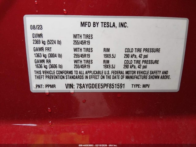 Aukcja sprzedaży 2023 Tesla Model Y, vin: 7SAYGDEE5PF851591, numer aukcji: 44383693