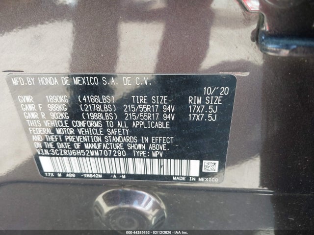 3CZRU6H52MM707290 Honda Hr-v Awd Ex