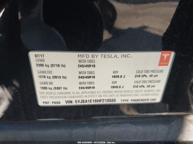 Aukcja sprzedaży 2017 Tesla Model S 60/75, vin: 5YJSA1E18HF210565, numer aukcji: 44383695