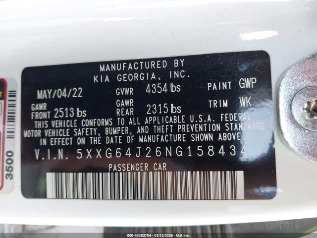 5XXG64J26NG158434 KIA K5 Gt-line