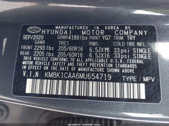 KM8K1CAA6MU654719 Hyundai Kona Se