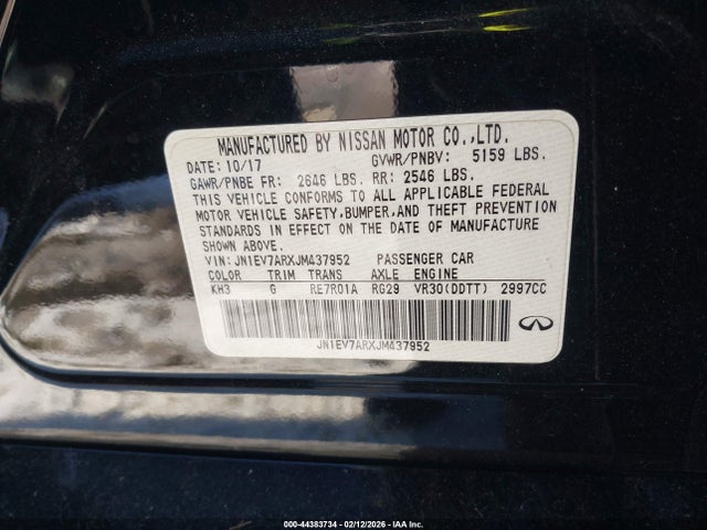 Aukcja sprzedaży 2018 Infiniti Q50 3.0t Luxe, vin: JN1EV7ARXJM437952, numer aukcji: 44383734