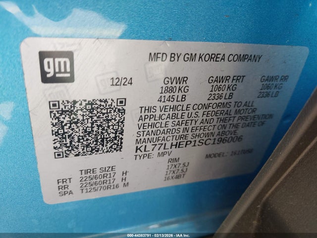 44383791 :رقم المزاد ، KL77LHEP1SC196006 vin ، 2025 Chevrolet Trax Fwd Lt مزاد بيع