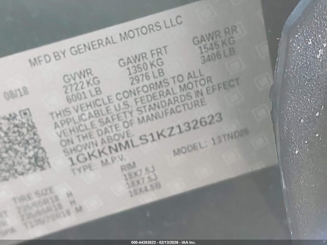 2019 Gmc Acadia Slt-1 მანქანა იყიდება აუქციონზე, vin: 1GKKNMLS1KZ132623, აუქციონის ნომერი: 44383823
