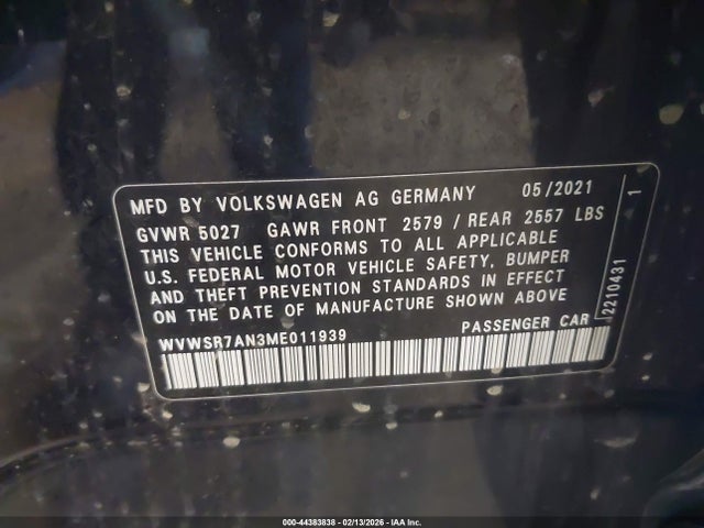 Aukcja sprzedaży 2021 Volkswagen Arteon 2.0t Sel R-line, vin: WVWSR7AN3ME011939, numer aukcji: 44383838