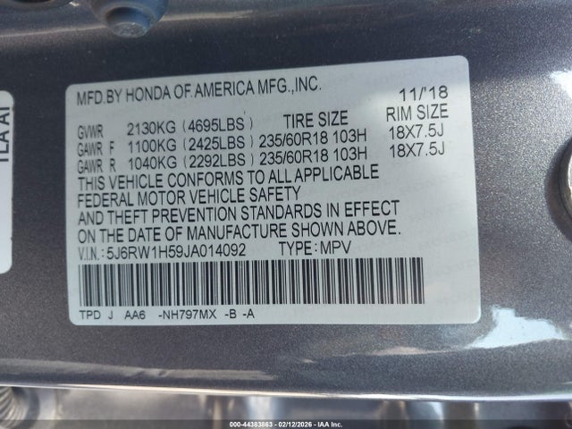 5J6RW1H59JA014092 Honda CR-V EX