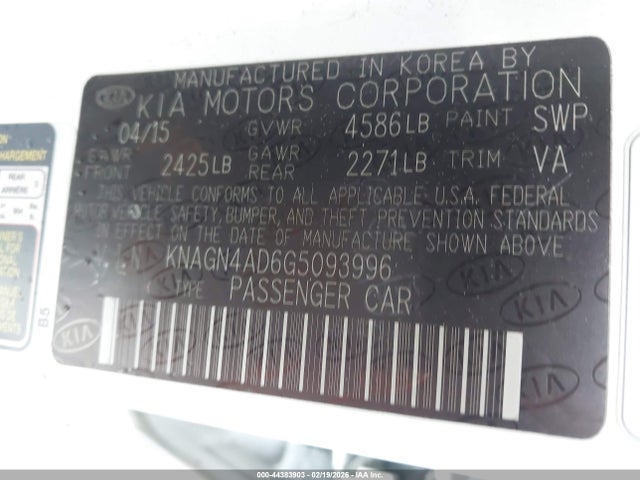 KNAGN4AD6G5093996 KIA Optima Hybrid Ex