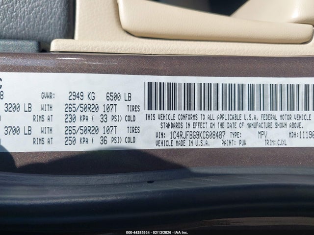 1C4RJFBG9KC608487 Jeep Grand Cherokee Limited 4x4