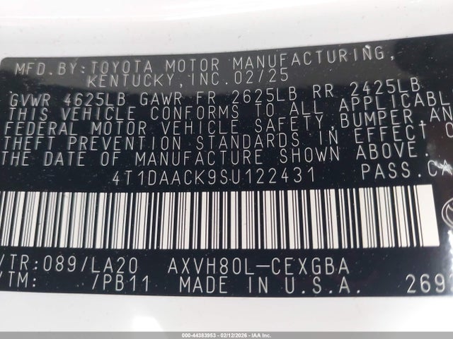 4T1DAACK9SU122431 Toyota CAMRY XLE