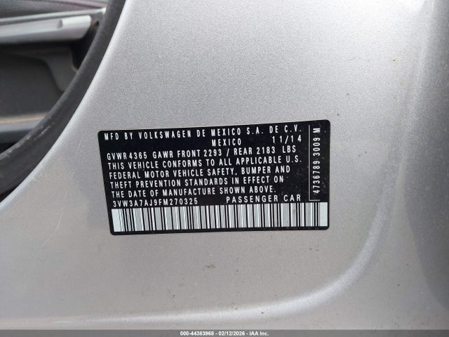 Aukcja sprzedaży 2015 Volkswagen Jetta 2.0l Tdi Se, vin: 3VW3A7AJ9FM270325, numer aukcji: 44383968