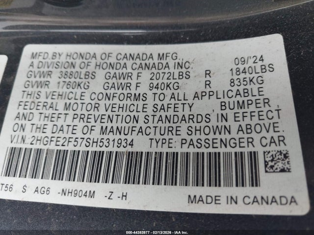 Honda Civic Sport 2025 2HGFE2F57SH531934 Image 9