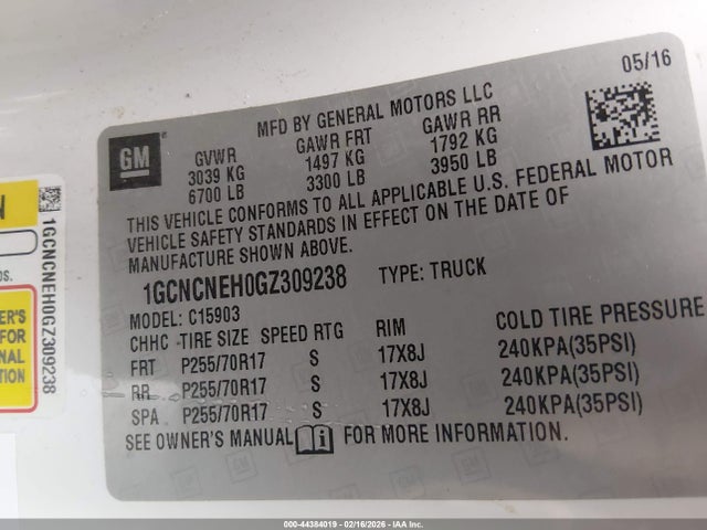 1GCNCNEH0GZ309238 Chevrolet Silverado 1500 Wt
