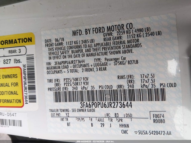 3FA6P0PU6JR273644 Ford Fusion Energi Se Luxury