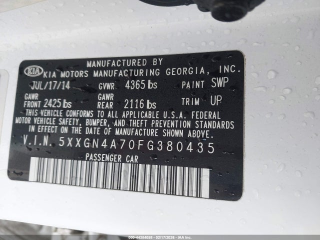 5XXGN4A70FG380435 KIA OPTIMA EX