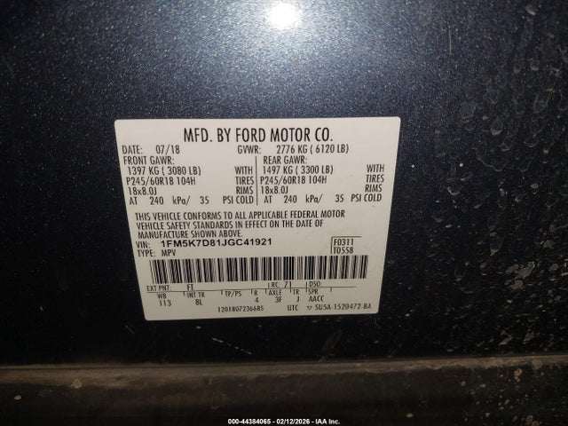 1FM5K7D81JGC41921 Ford EXPLORER XLT