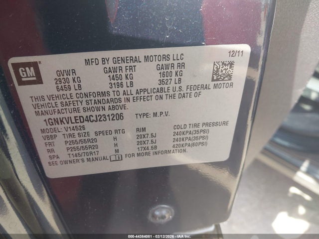 2012 CHEVROLET TRAVERSE 1GNKVLED4CJ231206 Photo 8