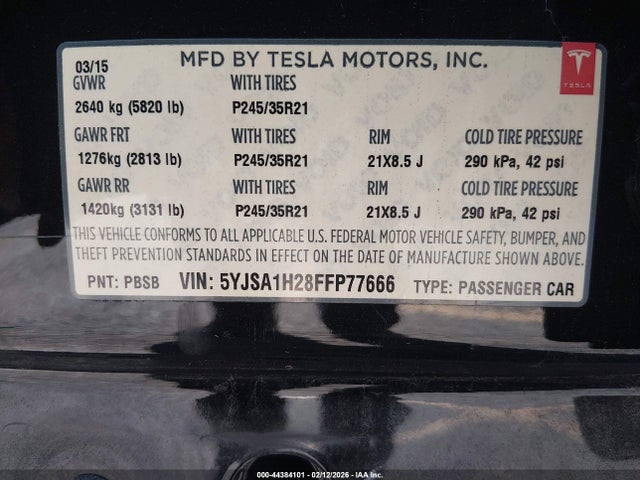 Tesla Model S 70d/85d/p85d 2015 5YJSA1H28FFP77666 Image 9