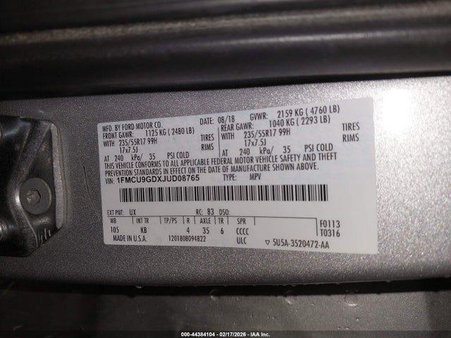1FMCU9GDXJUD08765 Ford ESCAPE SE