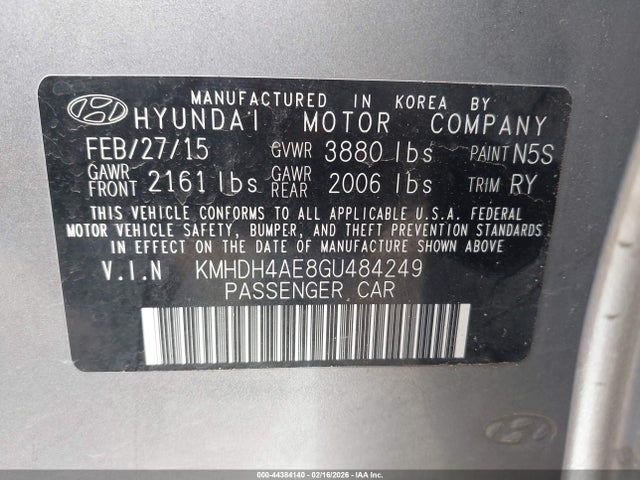 KMHDH4AE8GU484249 Hyundai Elantra Value Edition