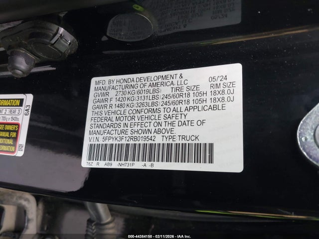Honda Ridgeline Sport 2024 5FPYK3F12RB019542 Image 9