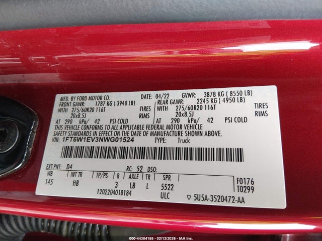 2022 FORD F-150 LIGHTNING 1FT6W1EV3NWG01524 Photo 8