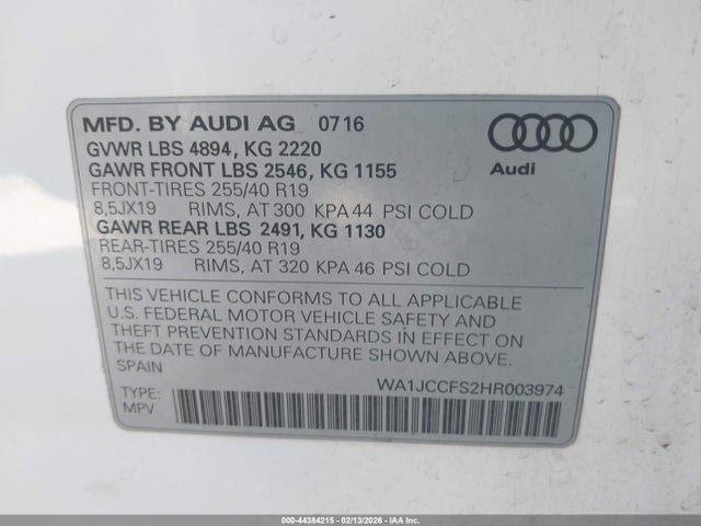 Продажа на аукционе авто 2017 Audi Q3 2.0t Premium, vin: WA1JCCFS2HR003974, номер лота: 44384215