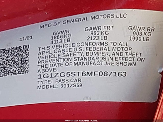 1G1ZG5ST6MF087163 Chevrolet Malibu Fwd Rs