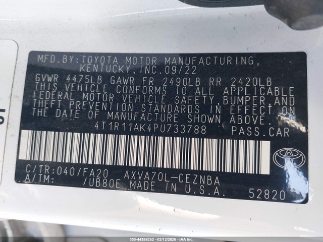 4T1R11AK4PU733788 Toyota CAMRY LE