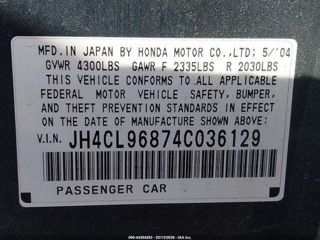 Aukcja sprzedaży 2004 Acura Tsx, vin: JH4CL96874C036129, numer aukcji: 44384262