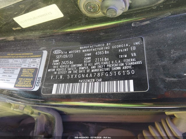 Aukcja sprzedaży 2015 Kia Optima Ex, vin: 5XXGN4A78FG516150, numer aukcji: 44384263