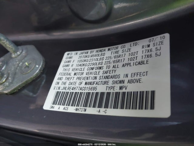 Aukcja sprzedaży 2010 Honda Cr-v Ex-l, vin: JHLRE4H77AC015695, numer aukcji: 44384275