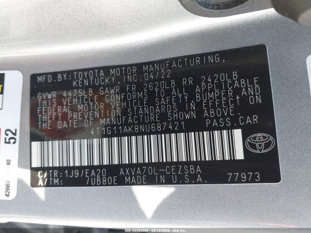 4T1G11AK8NU687421 Toyota CAMRY SE