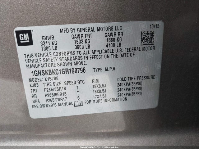 2016 CHEVROLET TAHOE 1GNSKBKC1GR190796 Photo 8