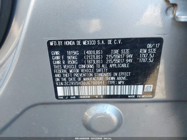 2018 Honda Hr-v Lx მანქანა იყიდება აუქციონზე, vin: 3CZRU5H30JG700941, აუქციონის ნომერი: 44384326