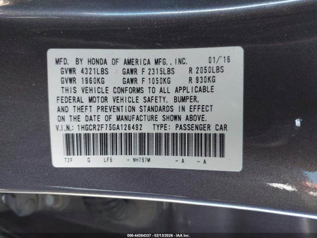 1HGCR2F75GA126492 Honda ACCORD EX