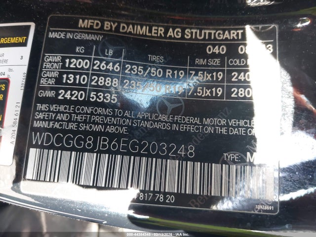 WDCGG8JB6EG203248 Mercedes-Benz Glk 350 4matic