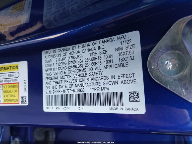 Продаж на аукціоні авто 2023 Honda Cr-v Ex-l Awd, vin: 2HKRS4H77PH408938, номер лоту: 44384353