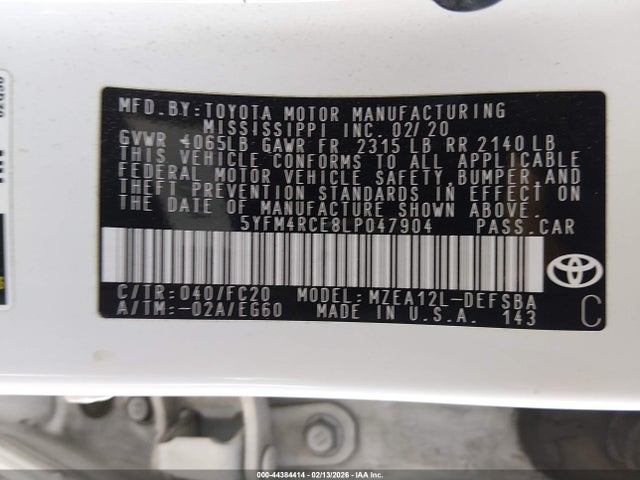 5YFM4RCE8LP047904 Toyota Corolla Se 6mt