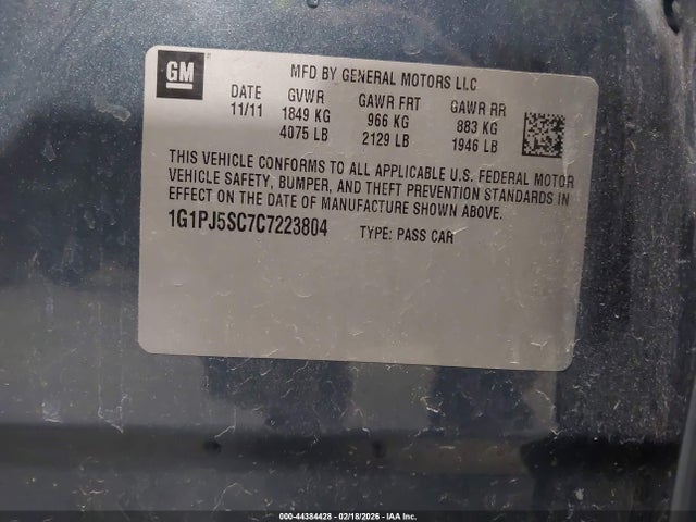Aukcja sprzedaży 2012 Chevrolet Cruze Eco, vin: 1G1PJ5SC7C7223804, numer aukcji: 44384428