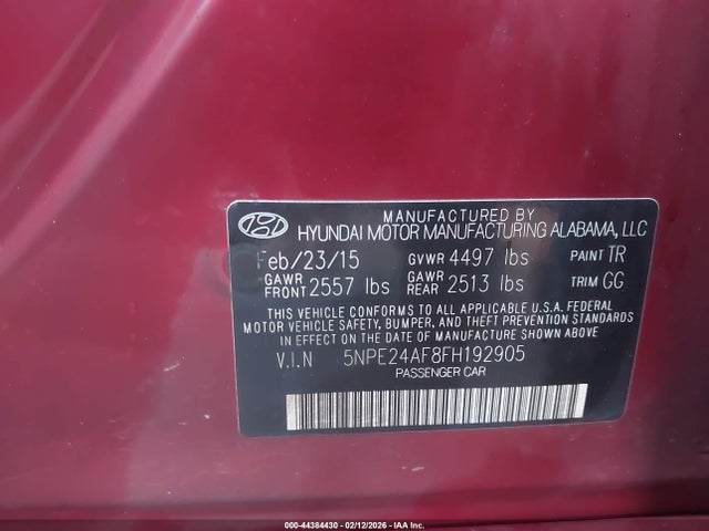 5NPE24AF8FH192905 Hyundai SONATA SE