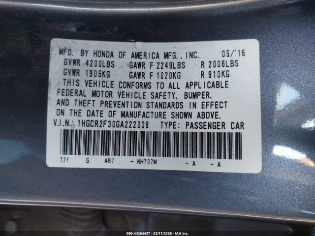 1HGCR2F30GA222009 Honda ACCORD LX