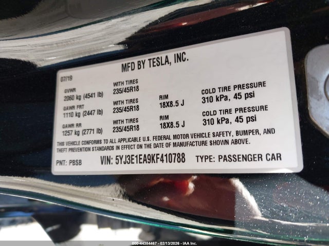 2019 TESLA MODEL 3 5YJ3E1EA9KF410788 Photo 8