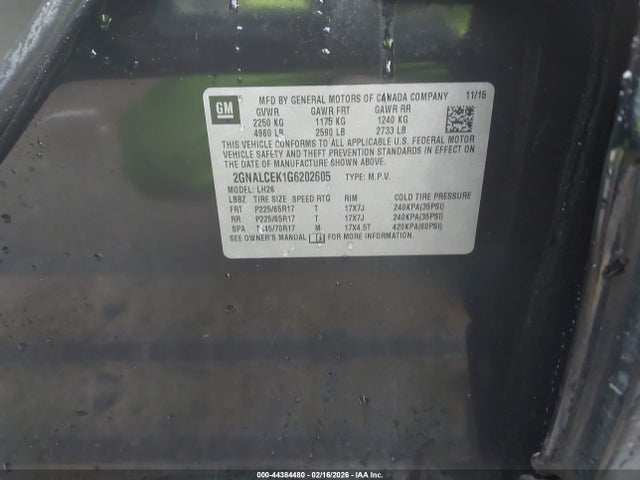 2GNALCEK1G6202605 Chevrolet EQUINOX LT